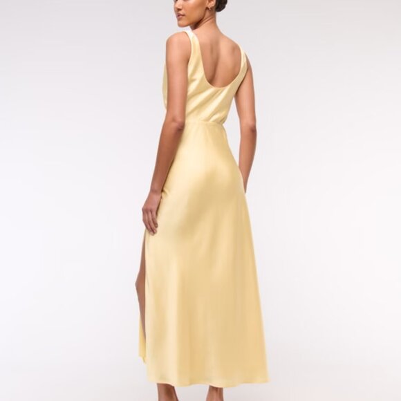 NWT Abercrombie and Fitch Yellow Cowl Neck Draped Maxi Dress - Picture 2 of 4